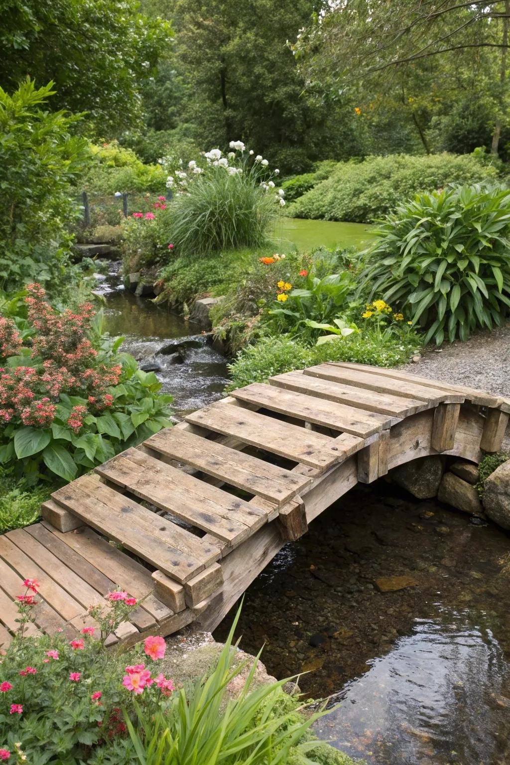 An eco-friendly bridge made from recycled materials.