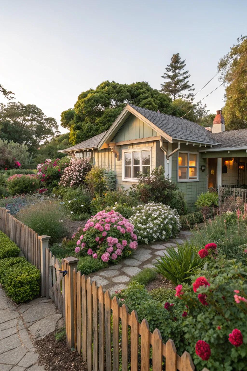 A diverse plant selection brings this garden bungalow to life.