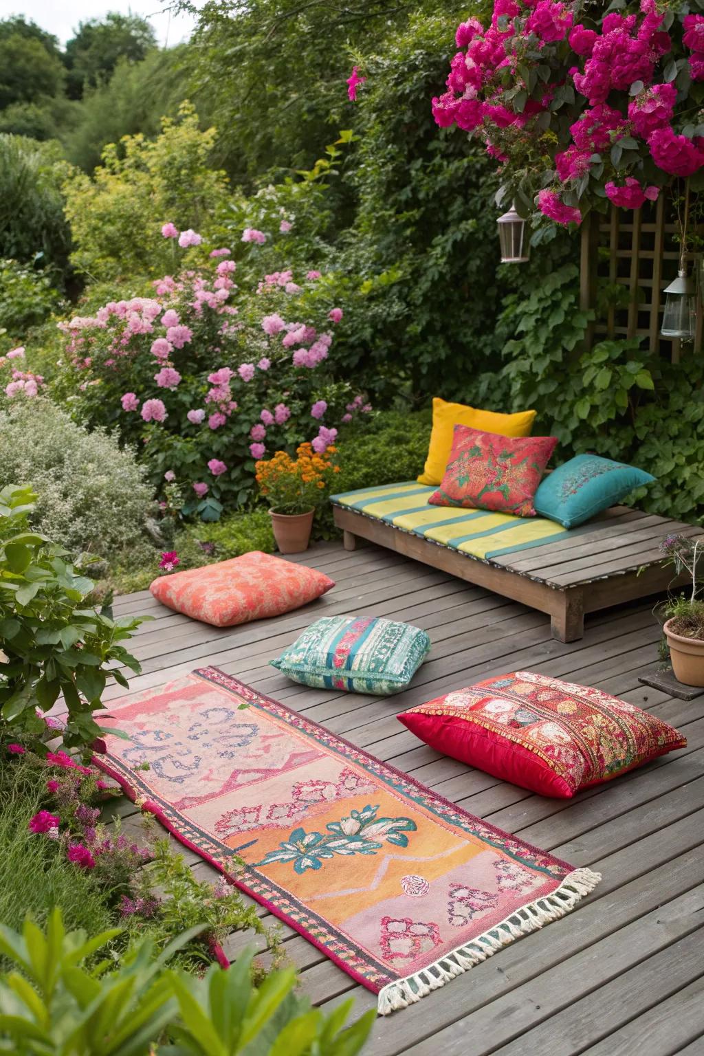 A deck full of character with vibrant decorative accents.