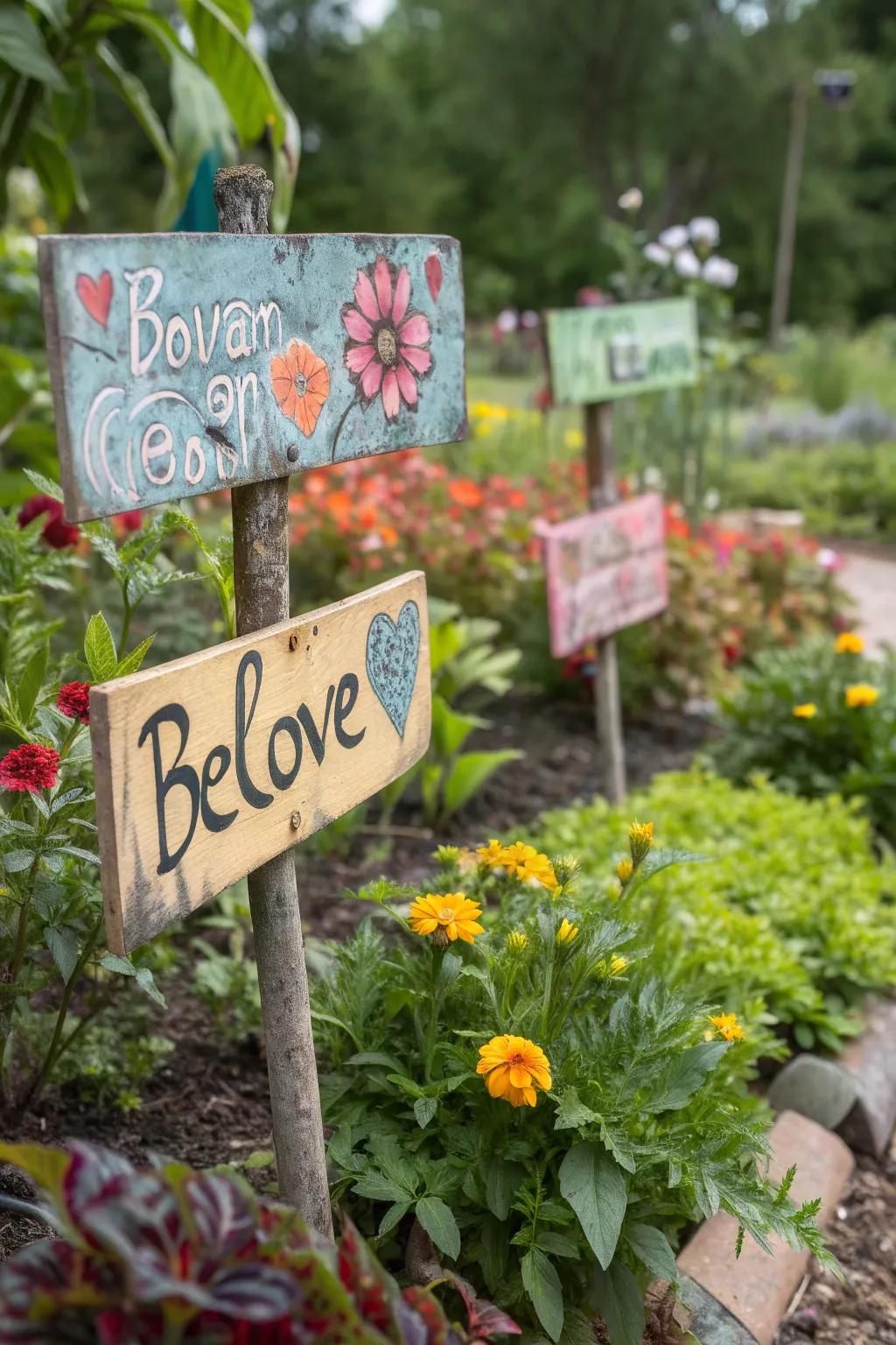 Guide visitors with charming garden signs.
