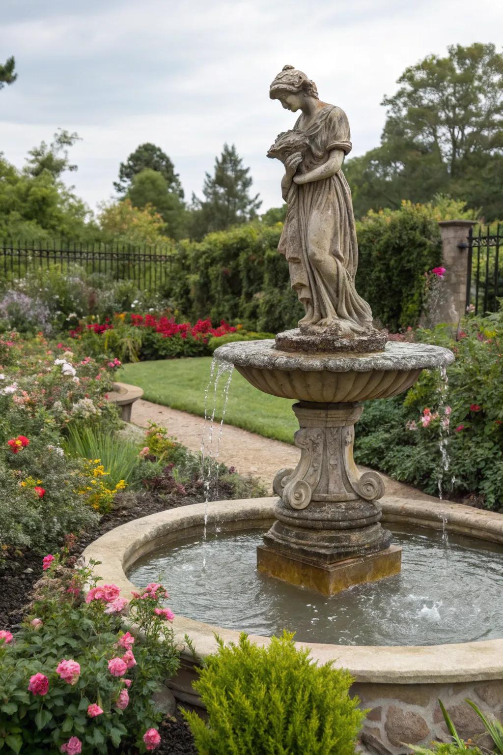 Water feature statues add soothing sounds and movement.