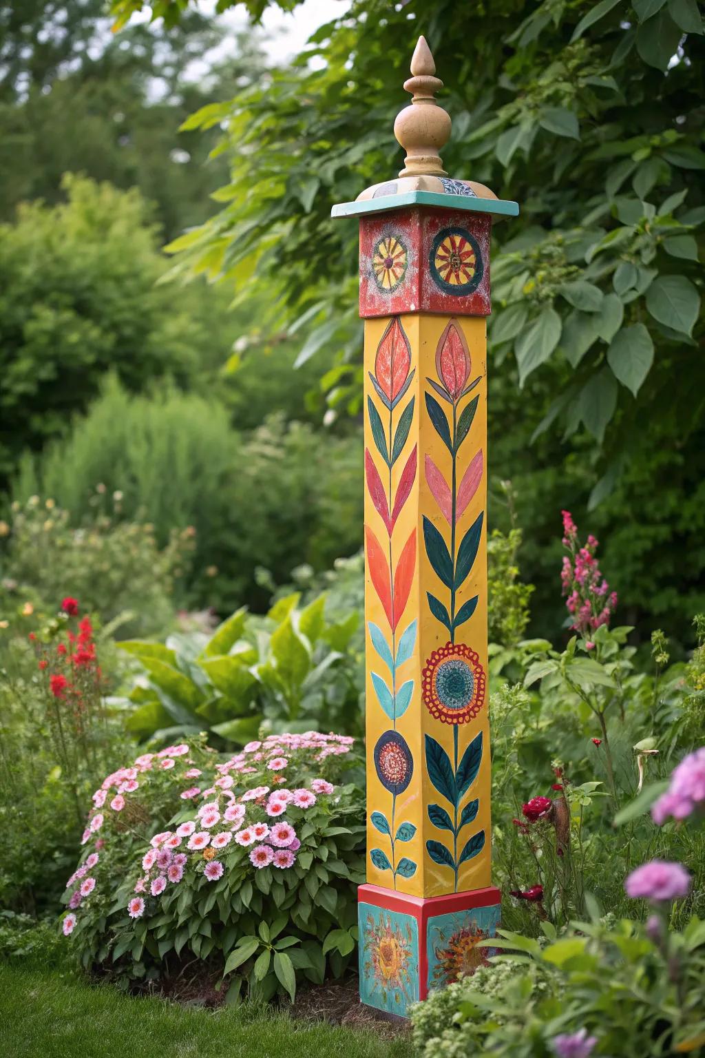 Painted totems add a personal, artistic flair to your garden.