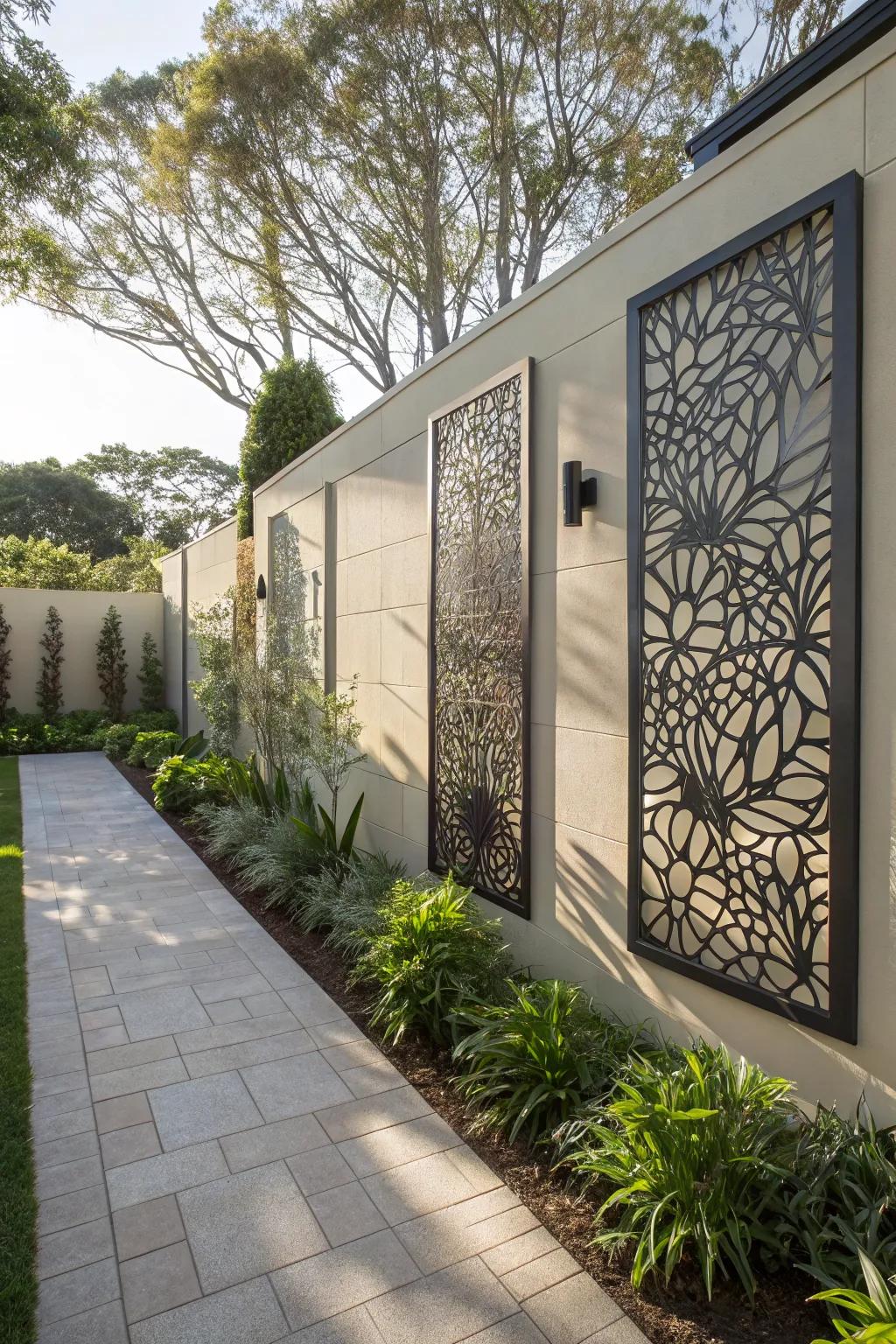 Metal screens add privacy and a modern artistic flair to garden walls.