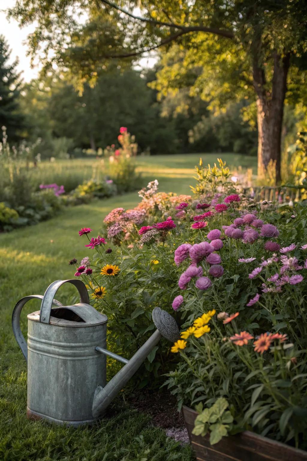 A convenient watering setup ensures healthy plants.