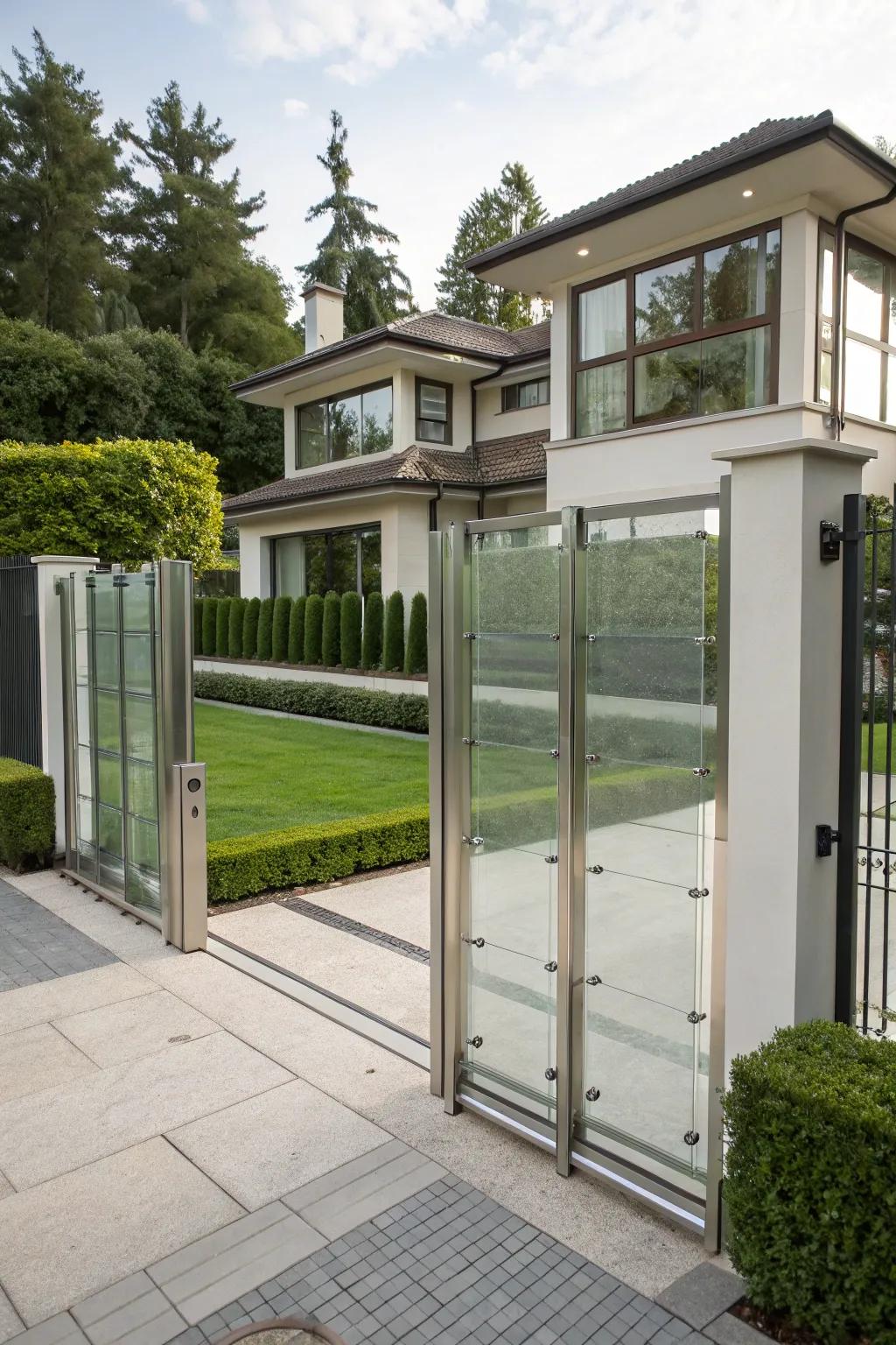 Glass panels add a contemporary touch to this gate.