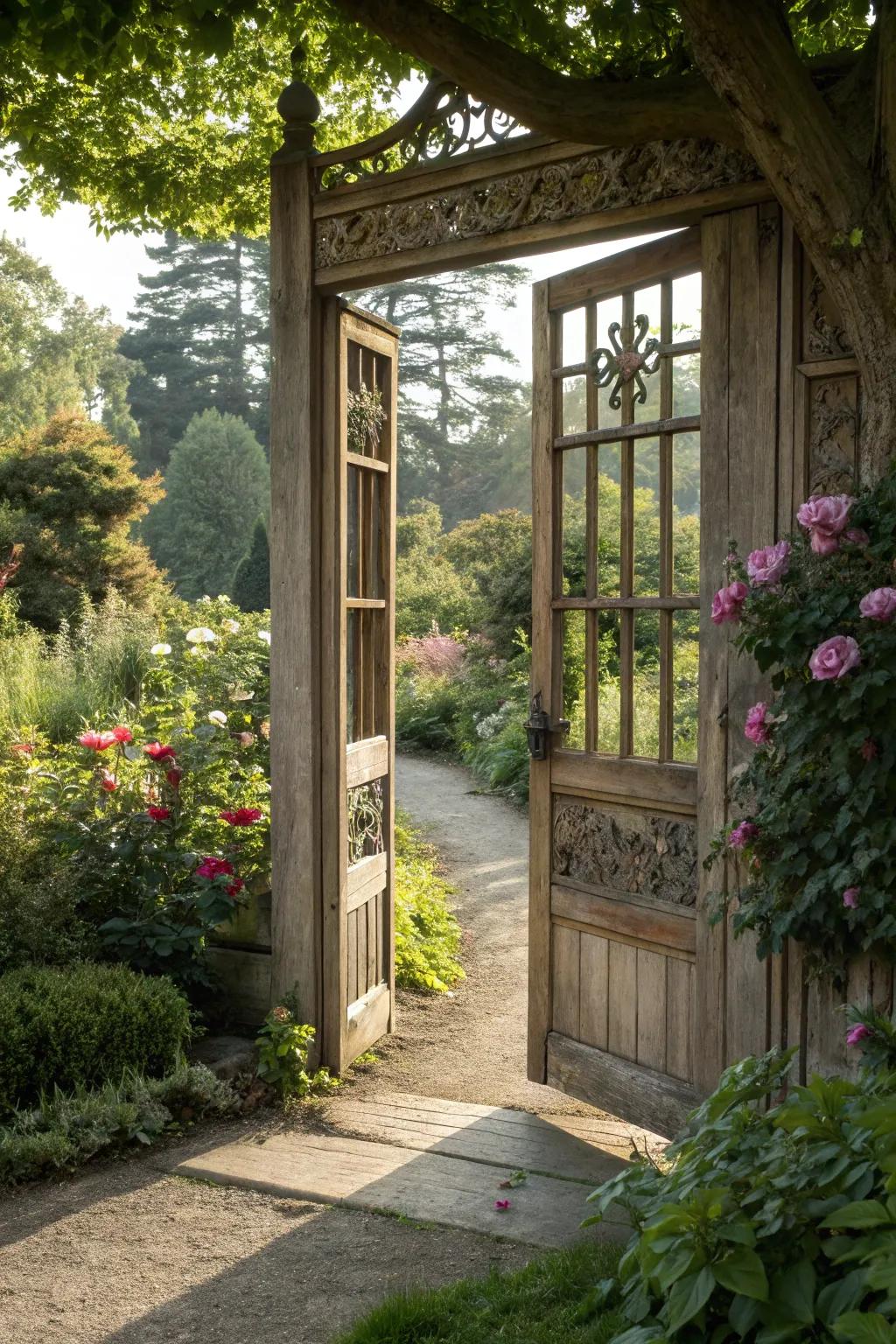 A windowpane gate offers style and a peek into your paradise.