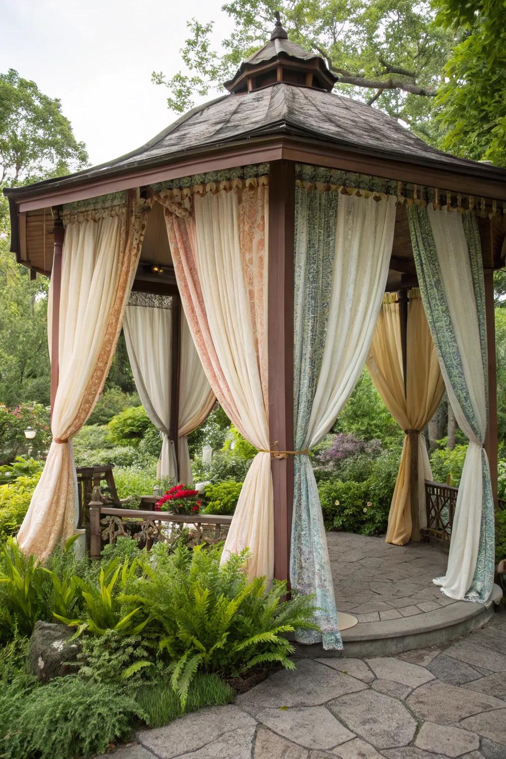 Layered curtains add depth and visual interest.