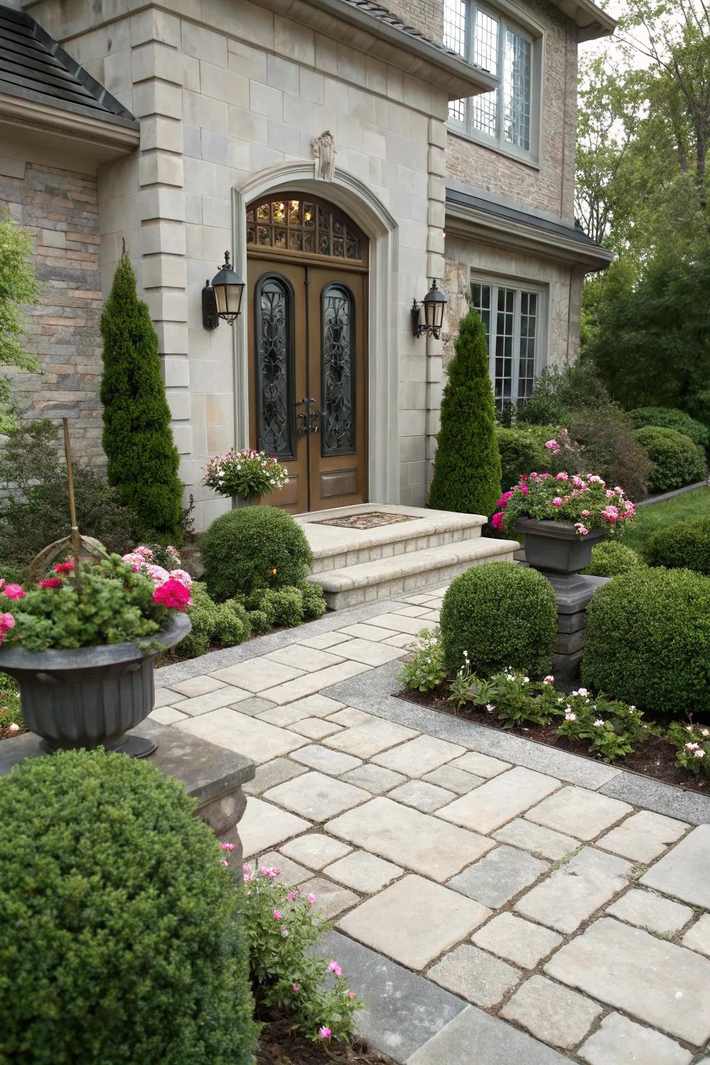 Welcome guests with an elegant paved entryway.