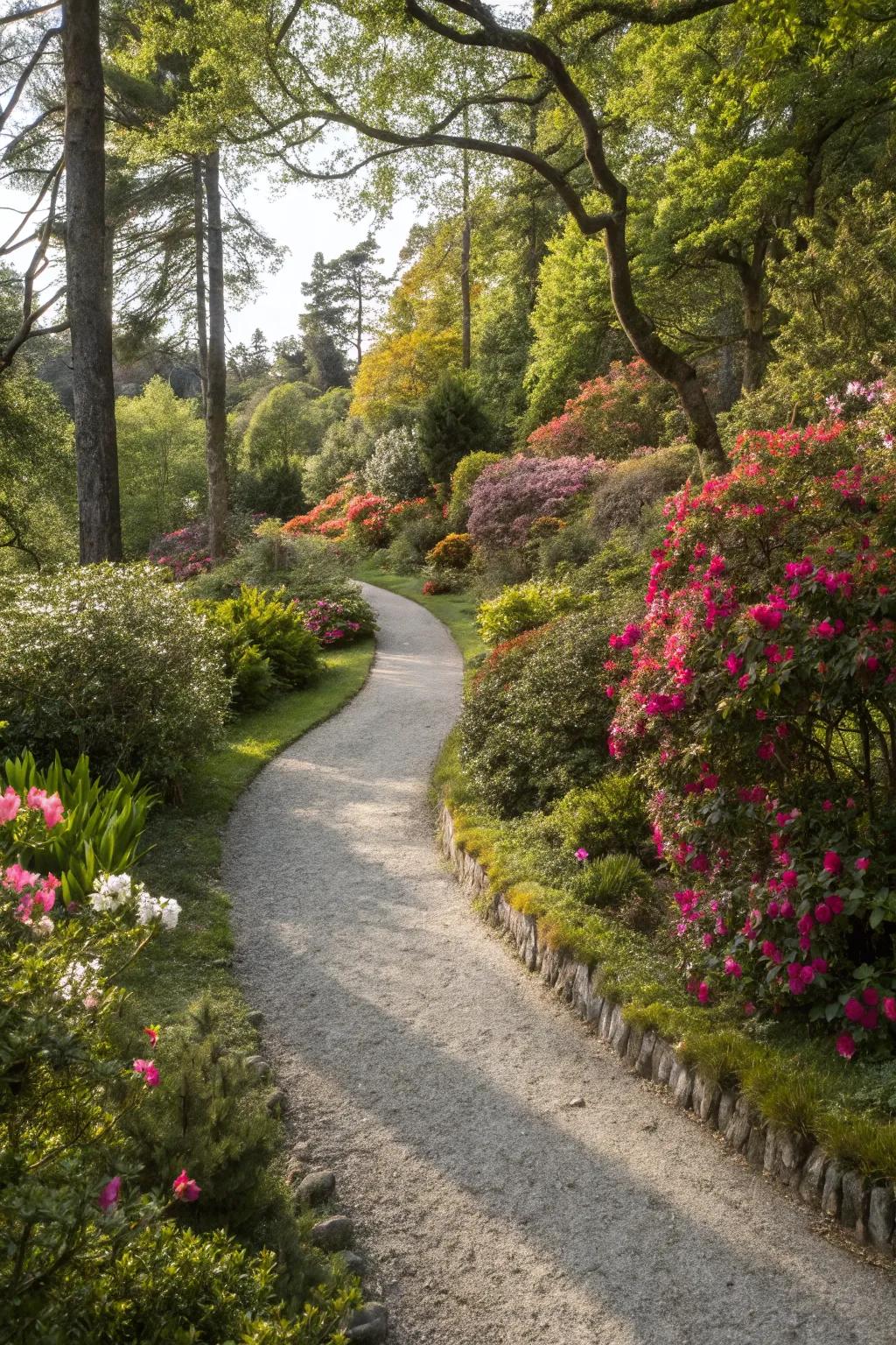 A whimsical winding gravel path inviting exploration