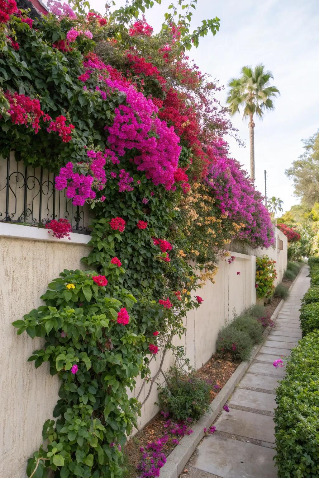 Climbing bougainvillea adds vibrant color and lushness to gardens.