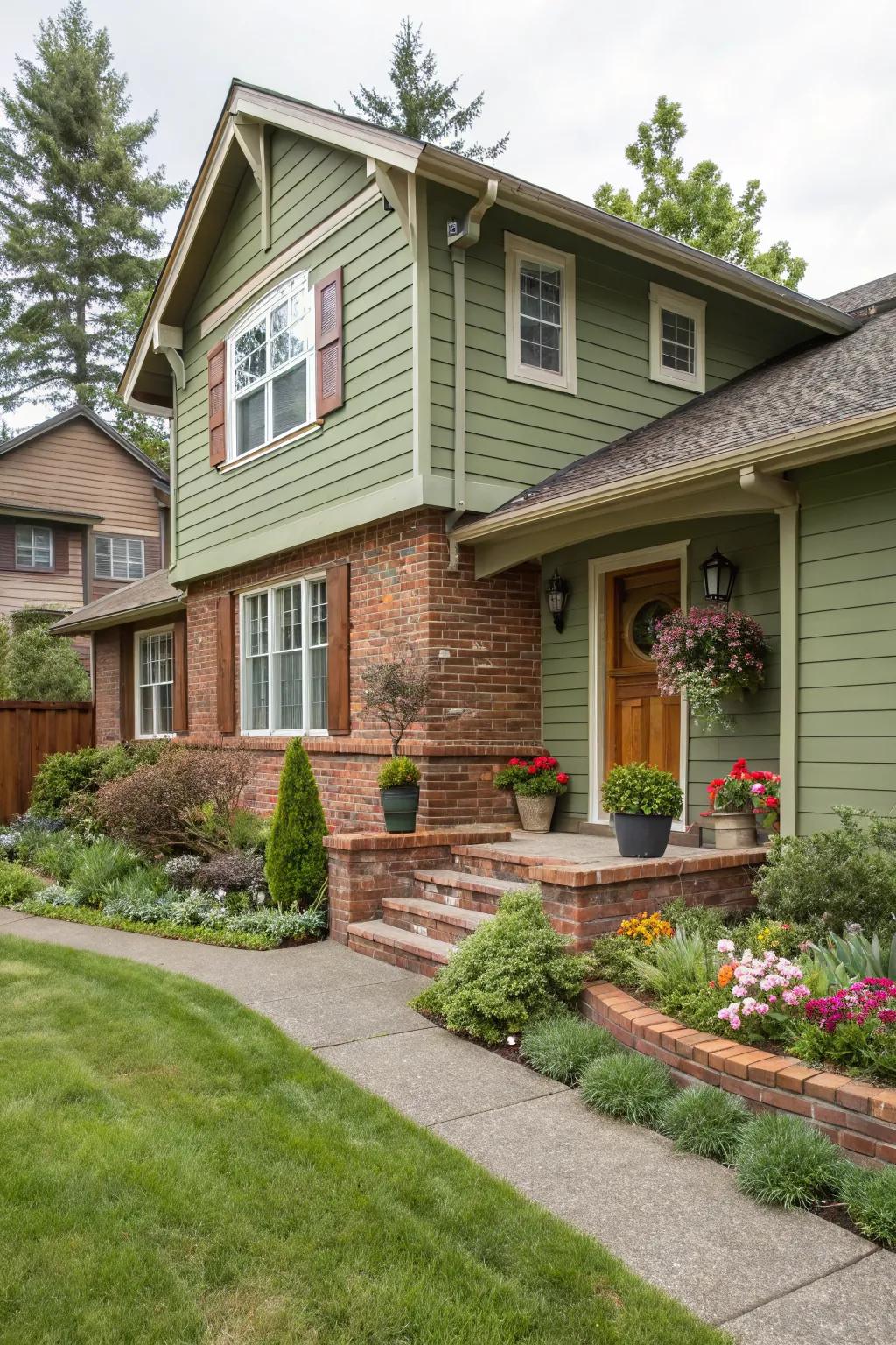 Earthy green and brick exteriors provide a classic and timeless look.