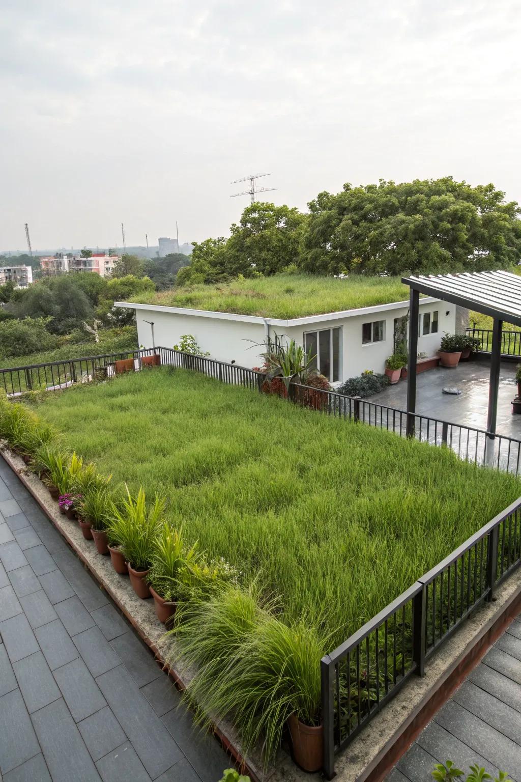 A simple yet stunning grassy roof offering a uniform green look.