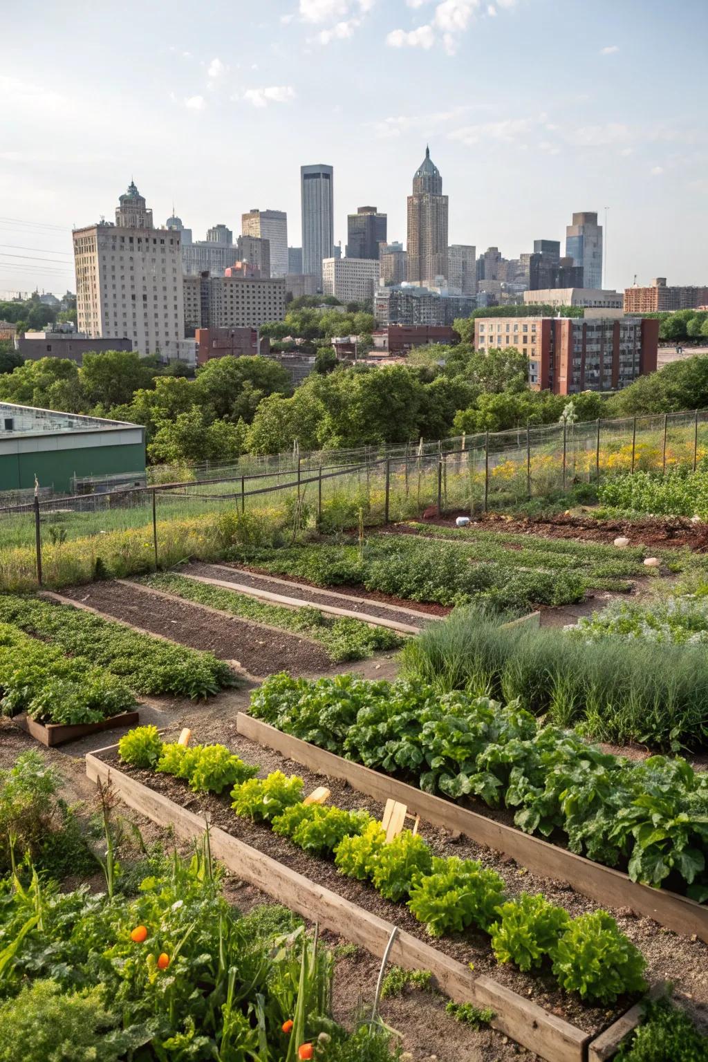 A thriving urban farm within the city.