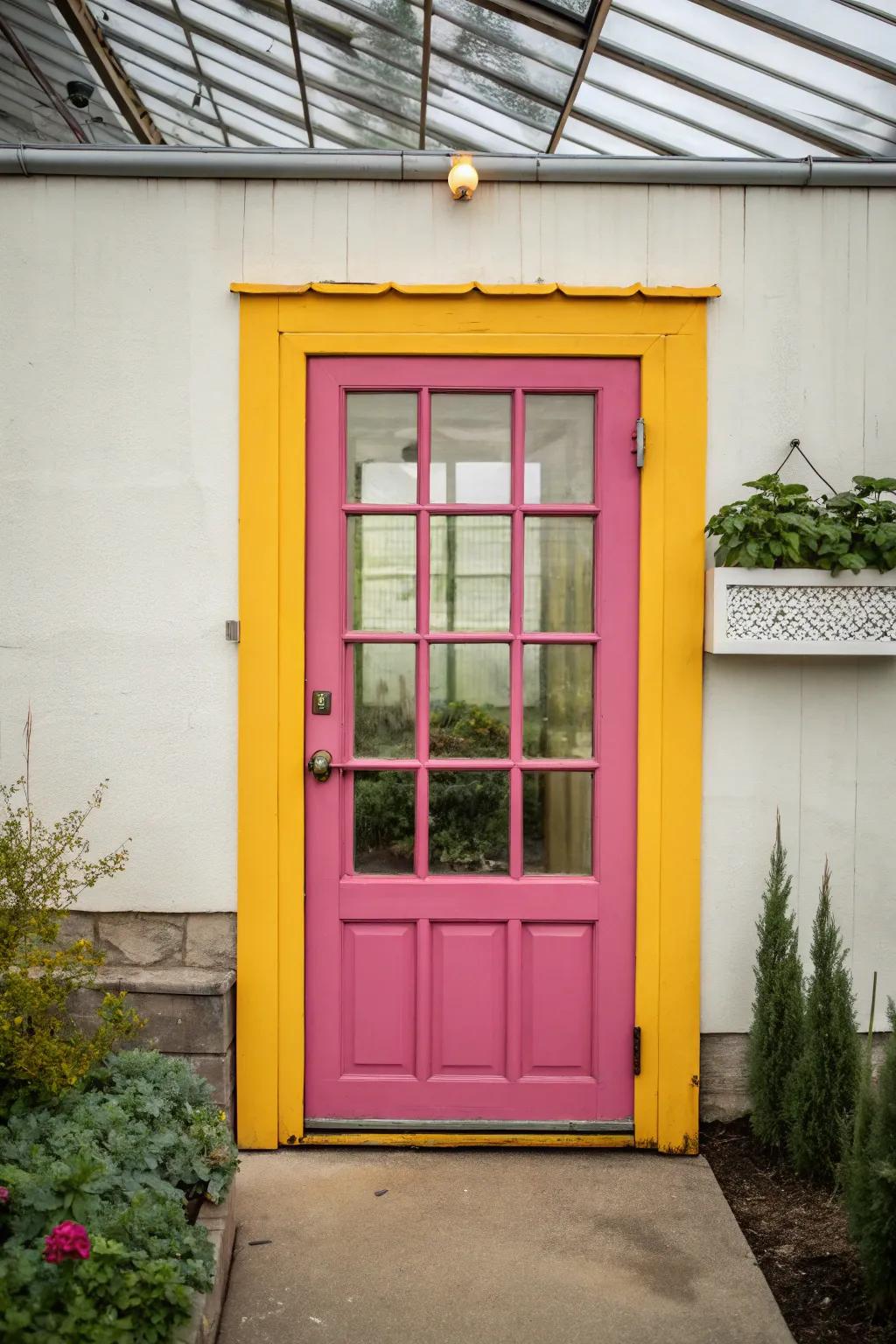 Make your greenhouse stand out with a bold color statement door.