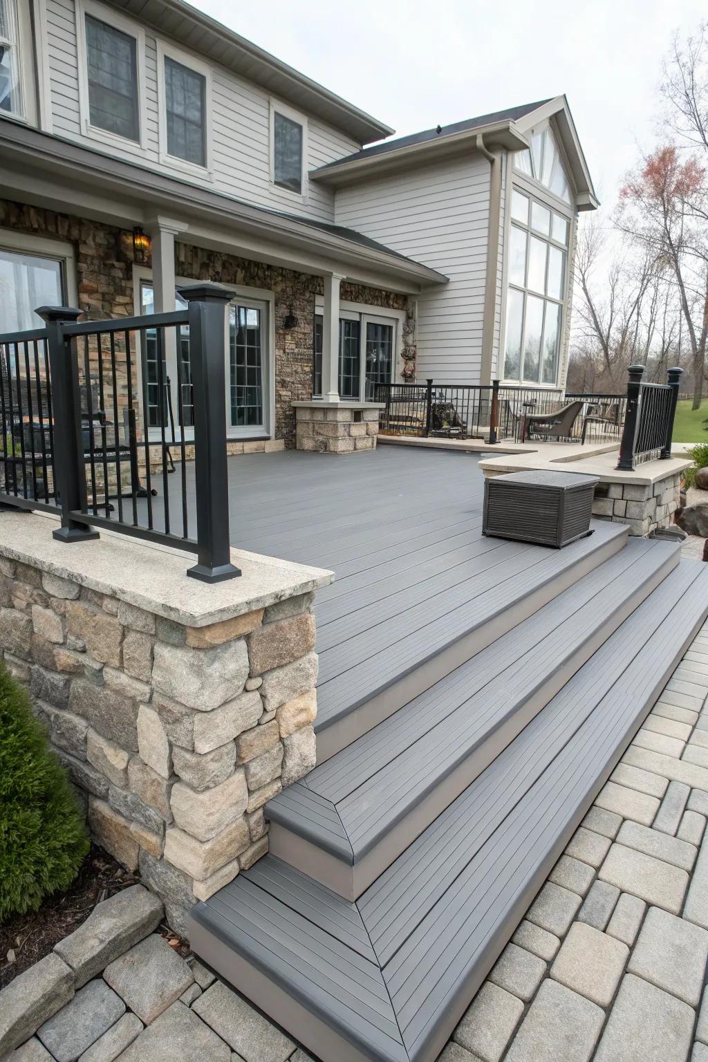 Mixing materials creates a distinctive and stylish outdoor space.