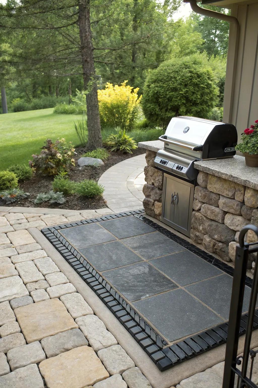 Stone borders bring a polished look to the grill pad.