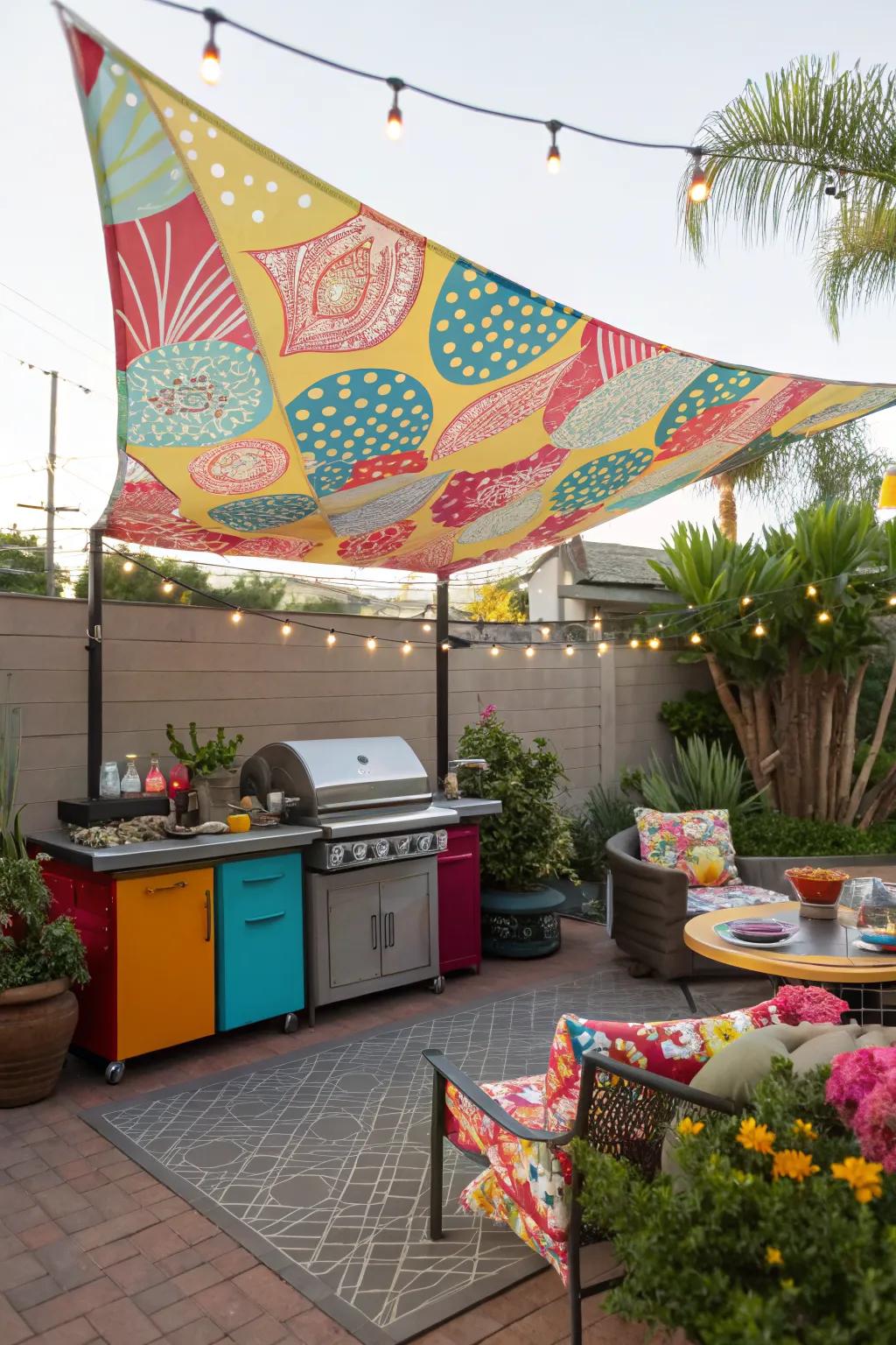 A canvas sail offers a stylish and adaptable cover for your grill.
