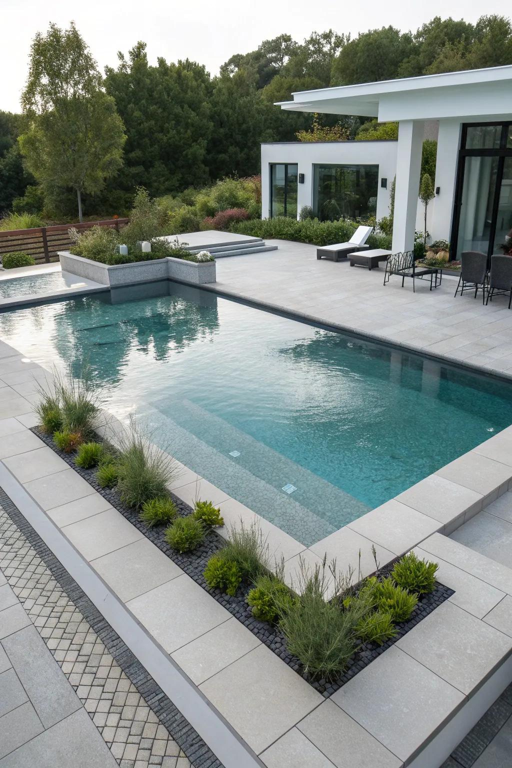 A sleek, modern gunite pool with clean lines for a contemporary look.