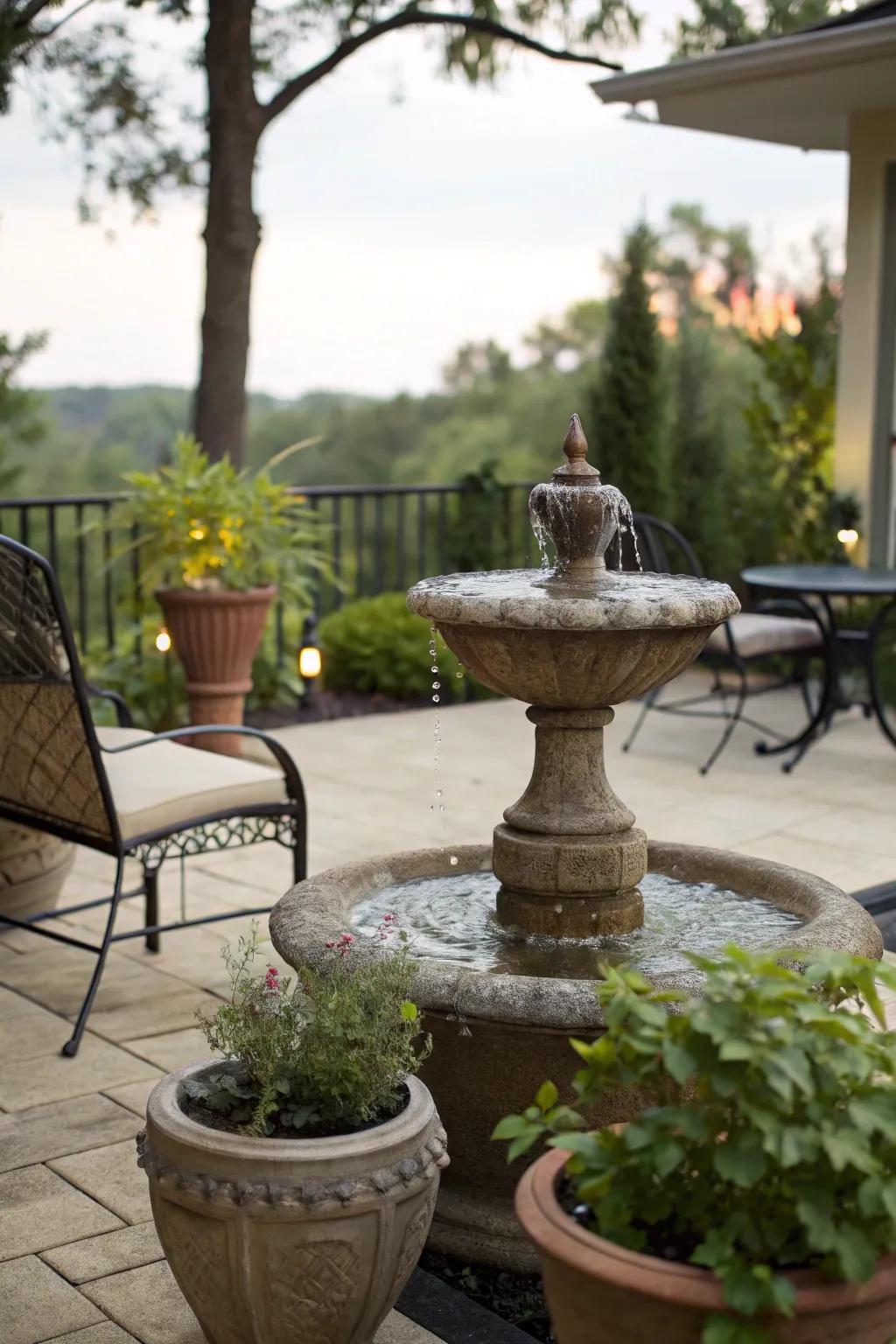 A water feature adds tranquility to your outdoor space.
