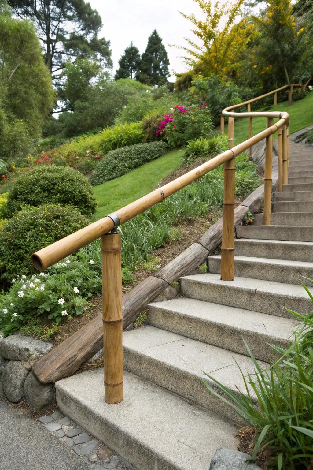 Bamboo handrails provide a natural, eco-friendly touch.