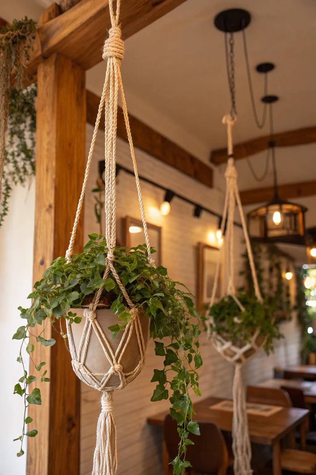 Bohemian macrame planters add a touch of artistry to indoor spaces.