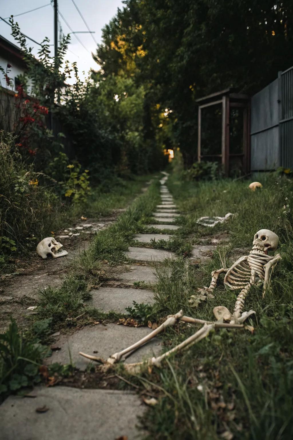 A path lined with skeletons leads visitors into your haunted domain.