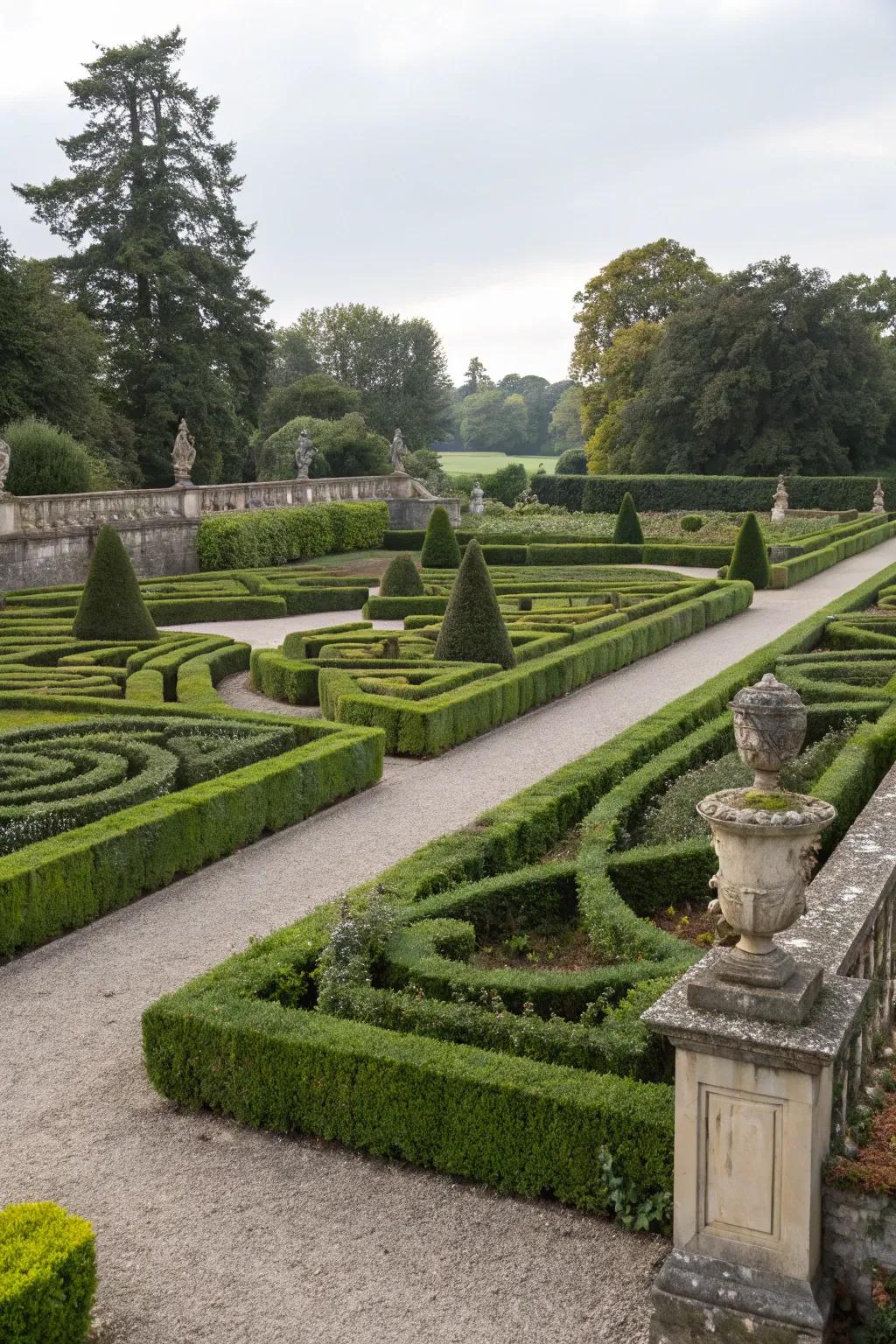 Formal designs give gardens a stately elegance.