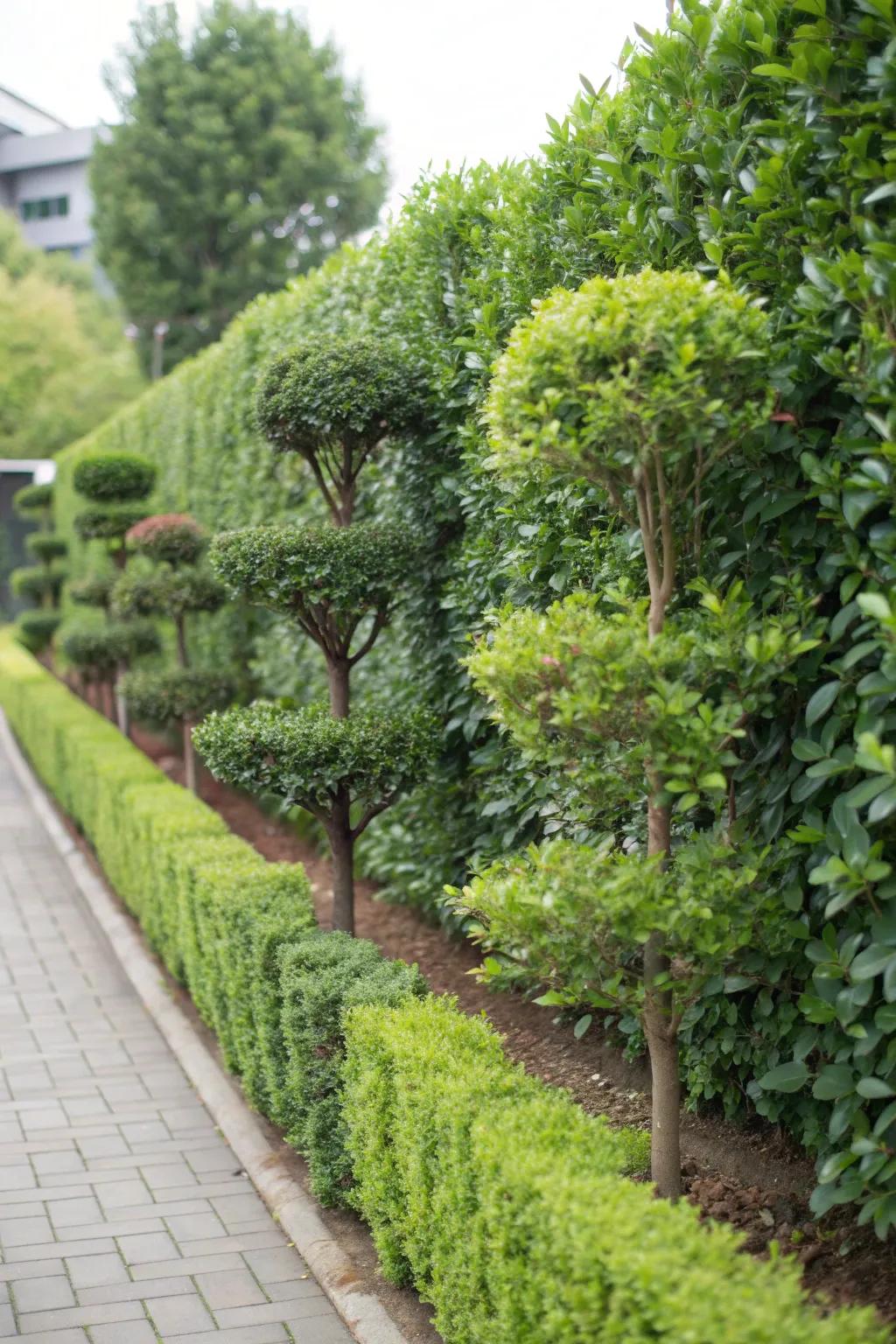 Combine functionality and beauty with a layered privacy hedge.
