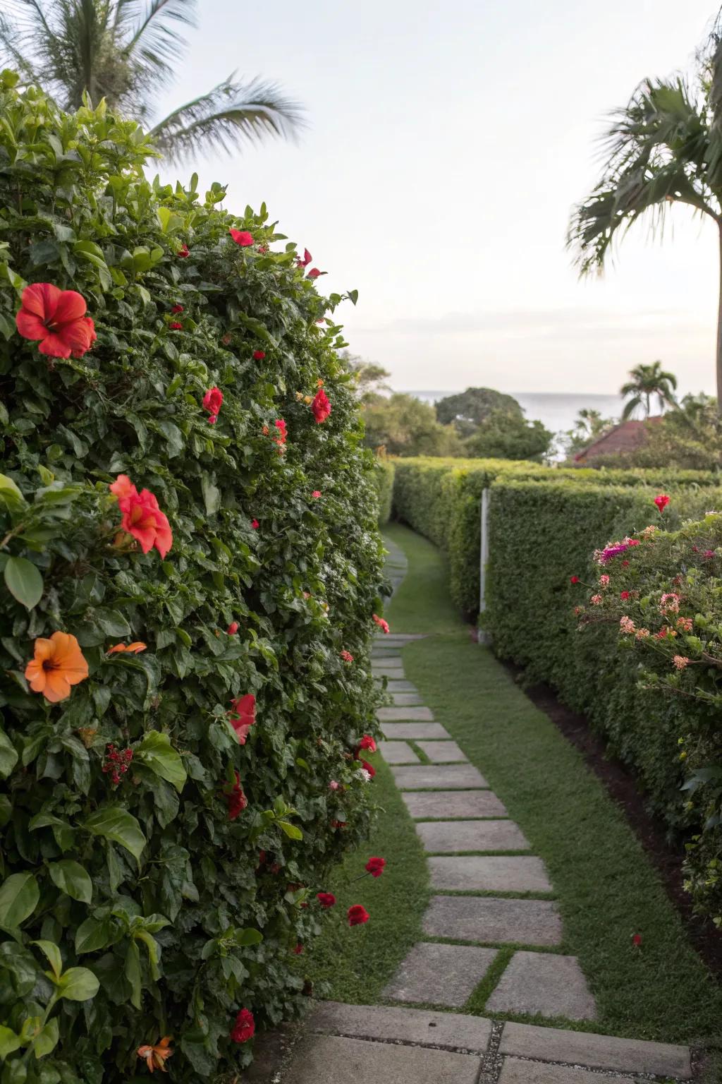 Use hibiscus shrubs to create beautiful and effective privacy screens.