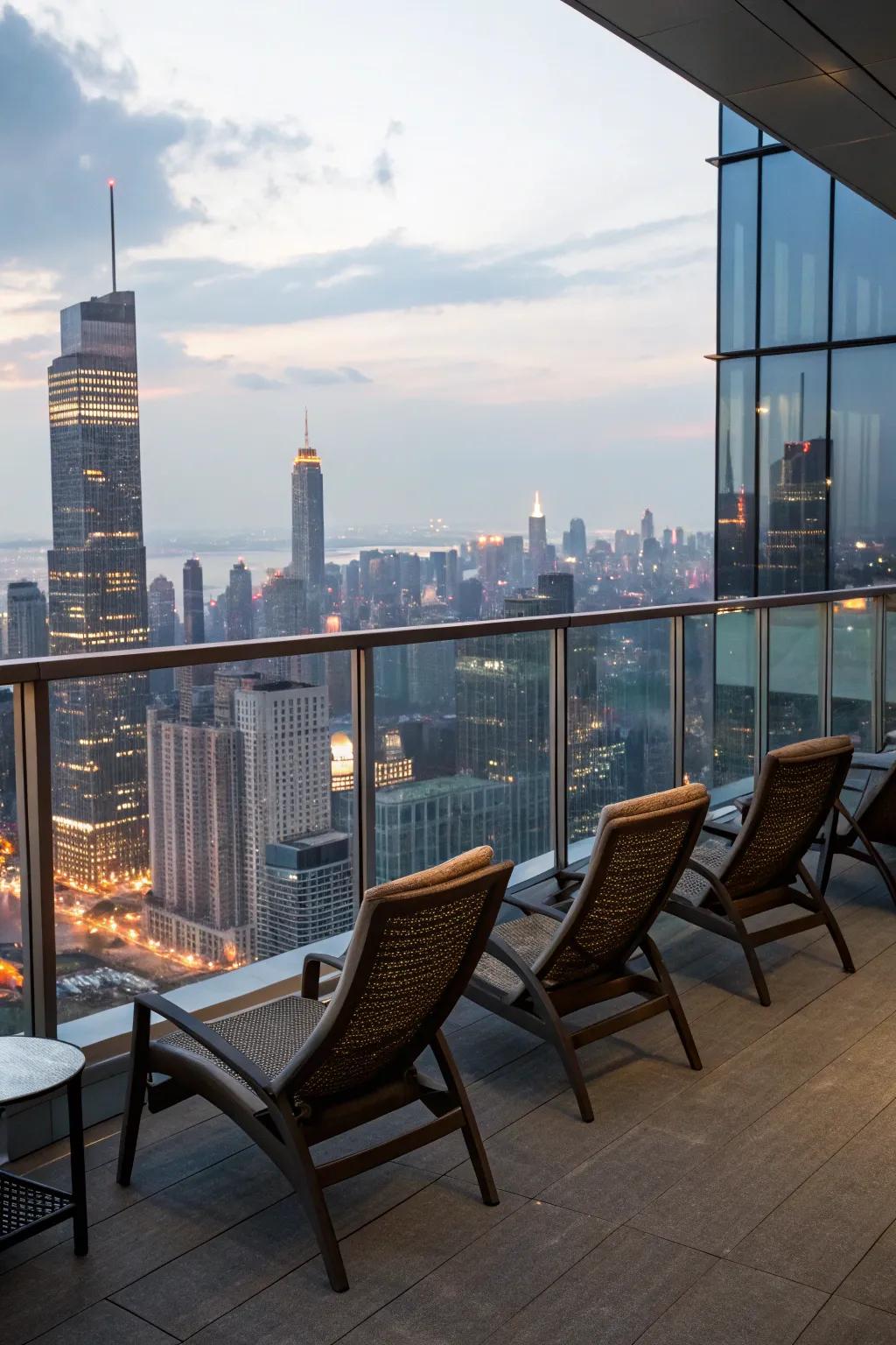 Strategically placed seating maximizes the enjoyment of a stunning city view.
