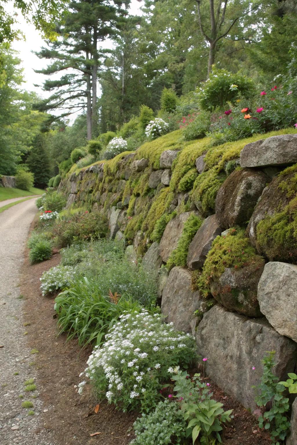 A rustic boulder wall that exudes an earthy, timeless charm.
