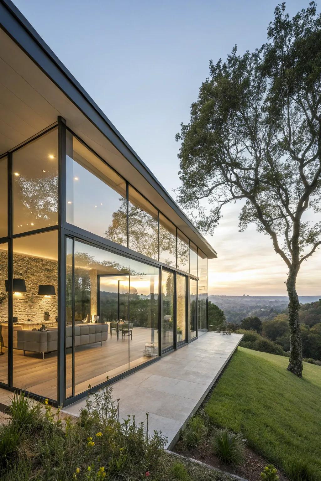 Glass cladding invites natural light and offers panoramic views.