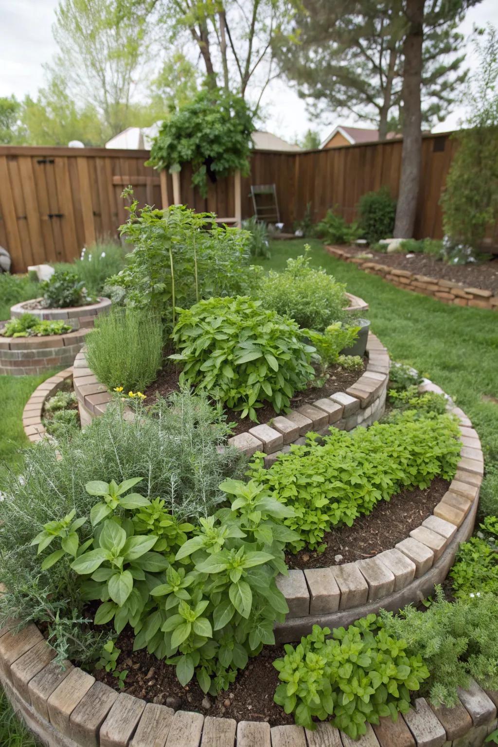 A space-saving and aromatic herb spiral garden.