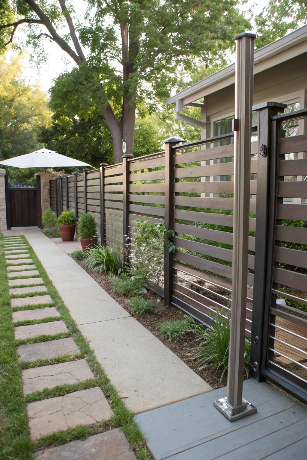 Playful slat spacing adds a modern twist to this fence.