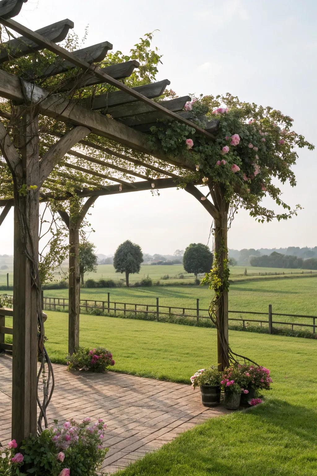 Elegant pergola casting graceful shade.
