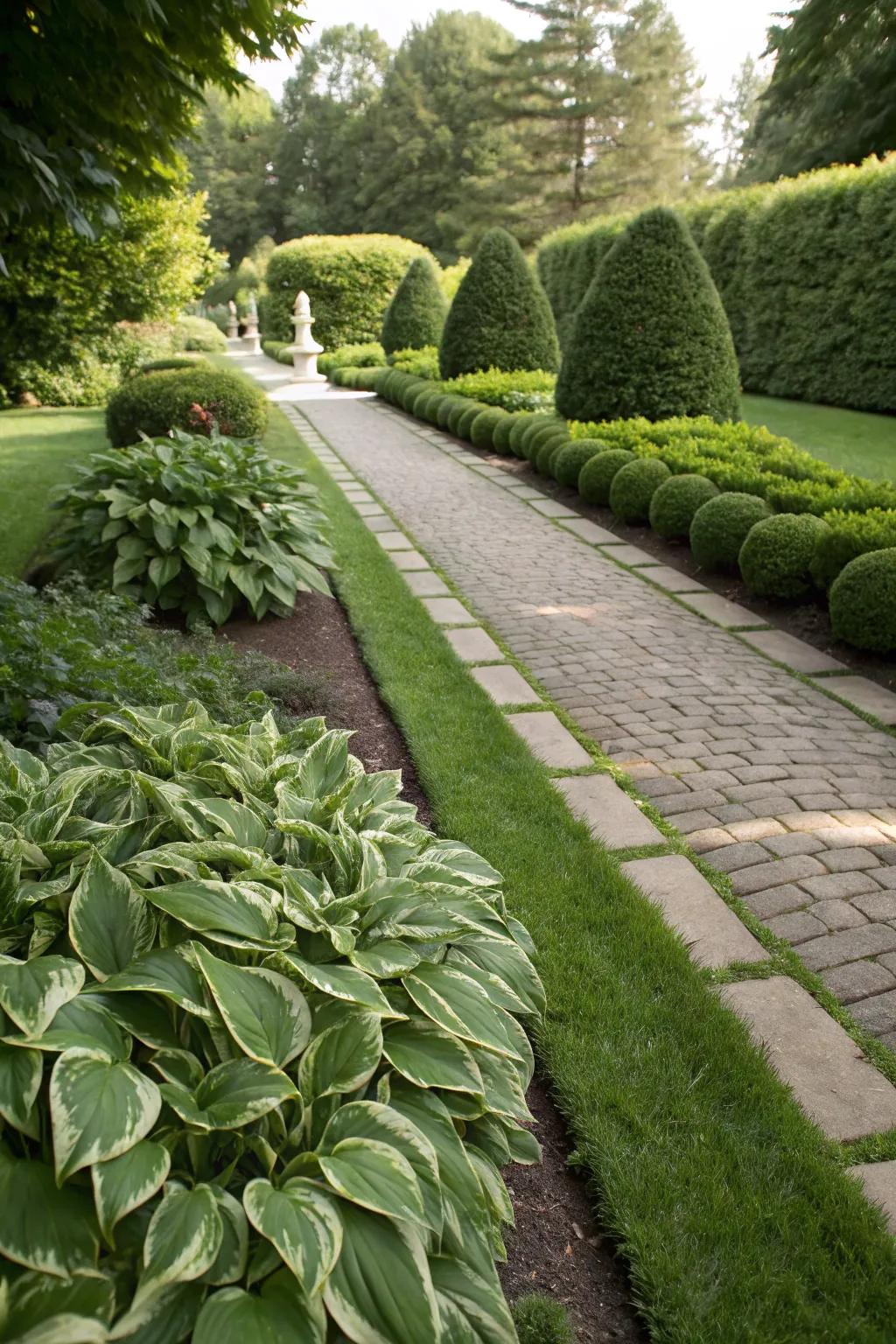 Elegant pathways defined by hostas.
