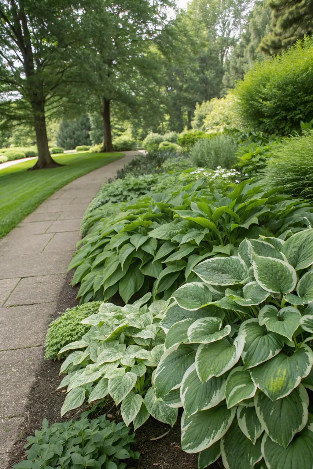 Layered hostas bring depth and dimension to garden borders.