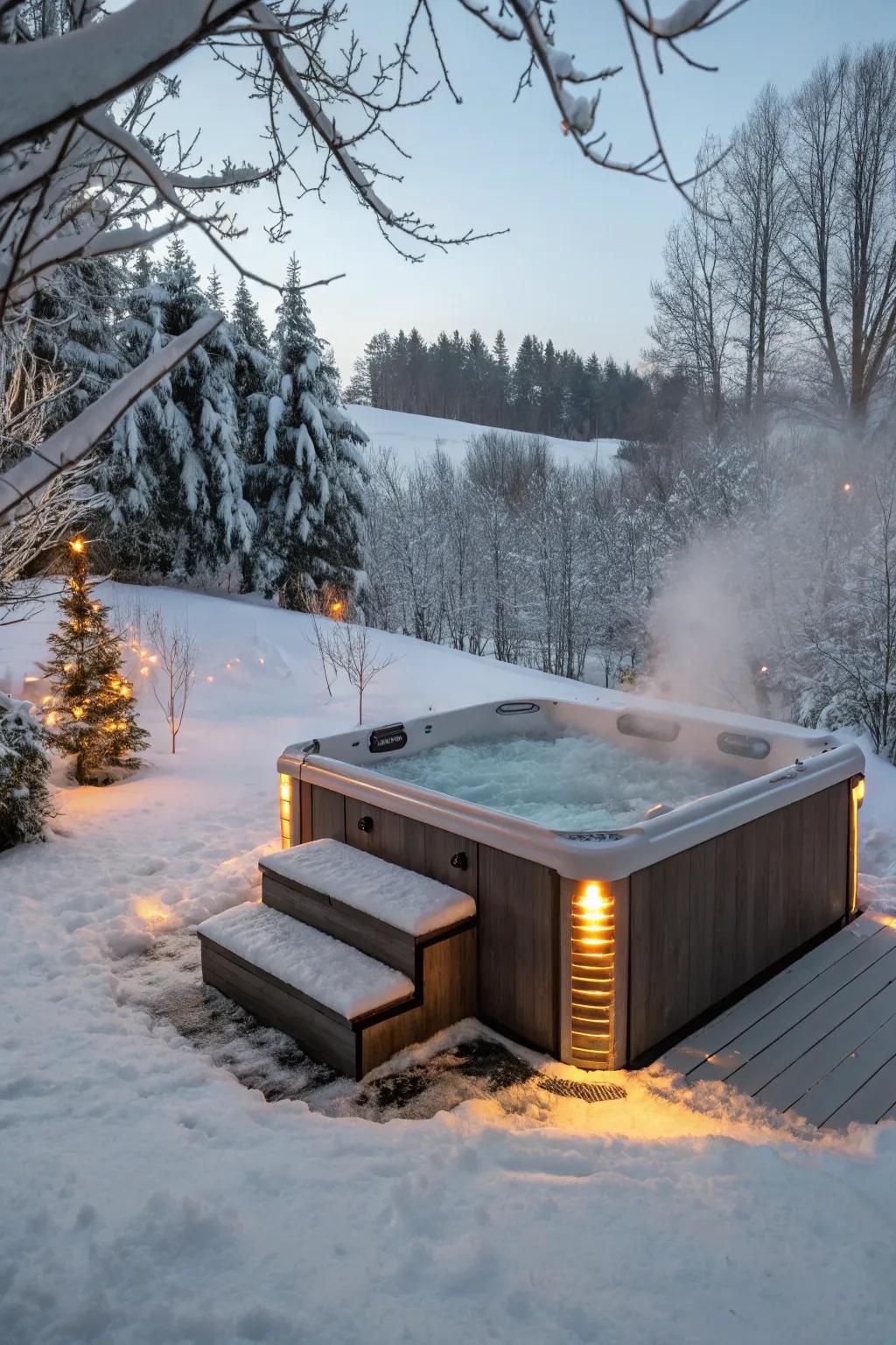 A hot tub with integrated seating, perfect for socializing.
