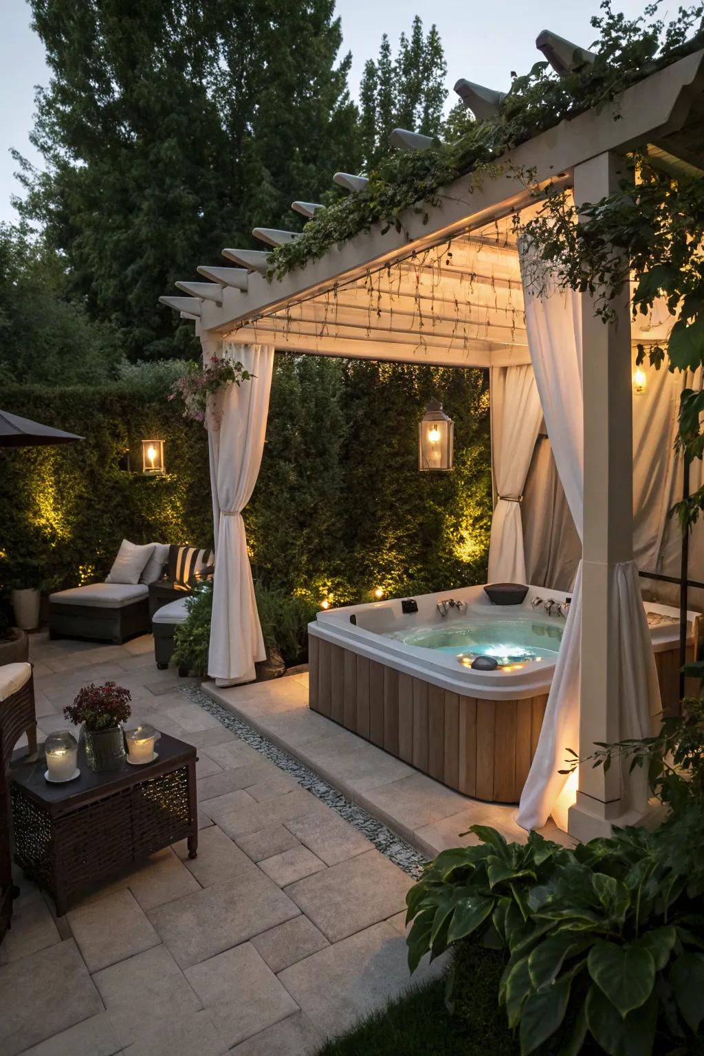 A pergola provides shelter and ambiance for your hot tub.
