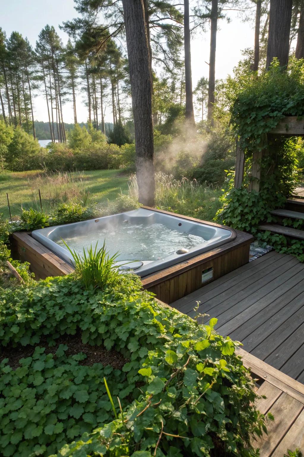 A sunken hot tub creates a sleek, integrated look.