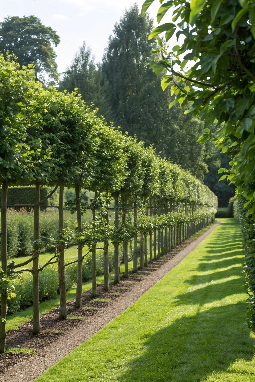 Pleached trees offering privacy and abundance