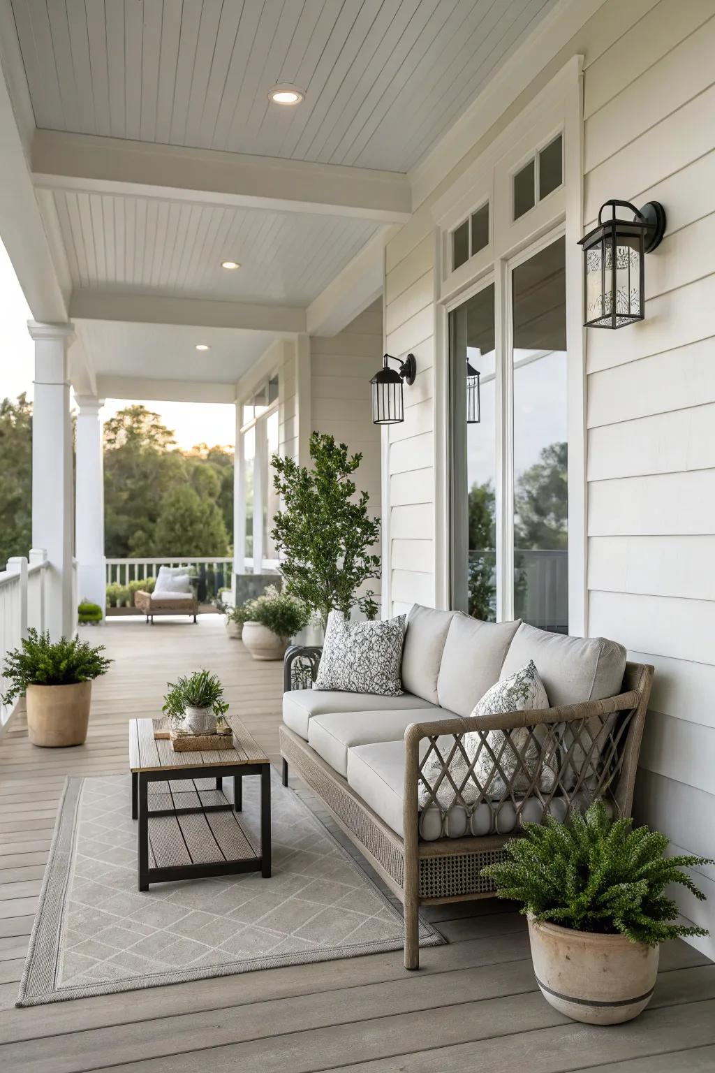 A contemporary porch with modern design elements.
