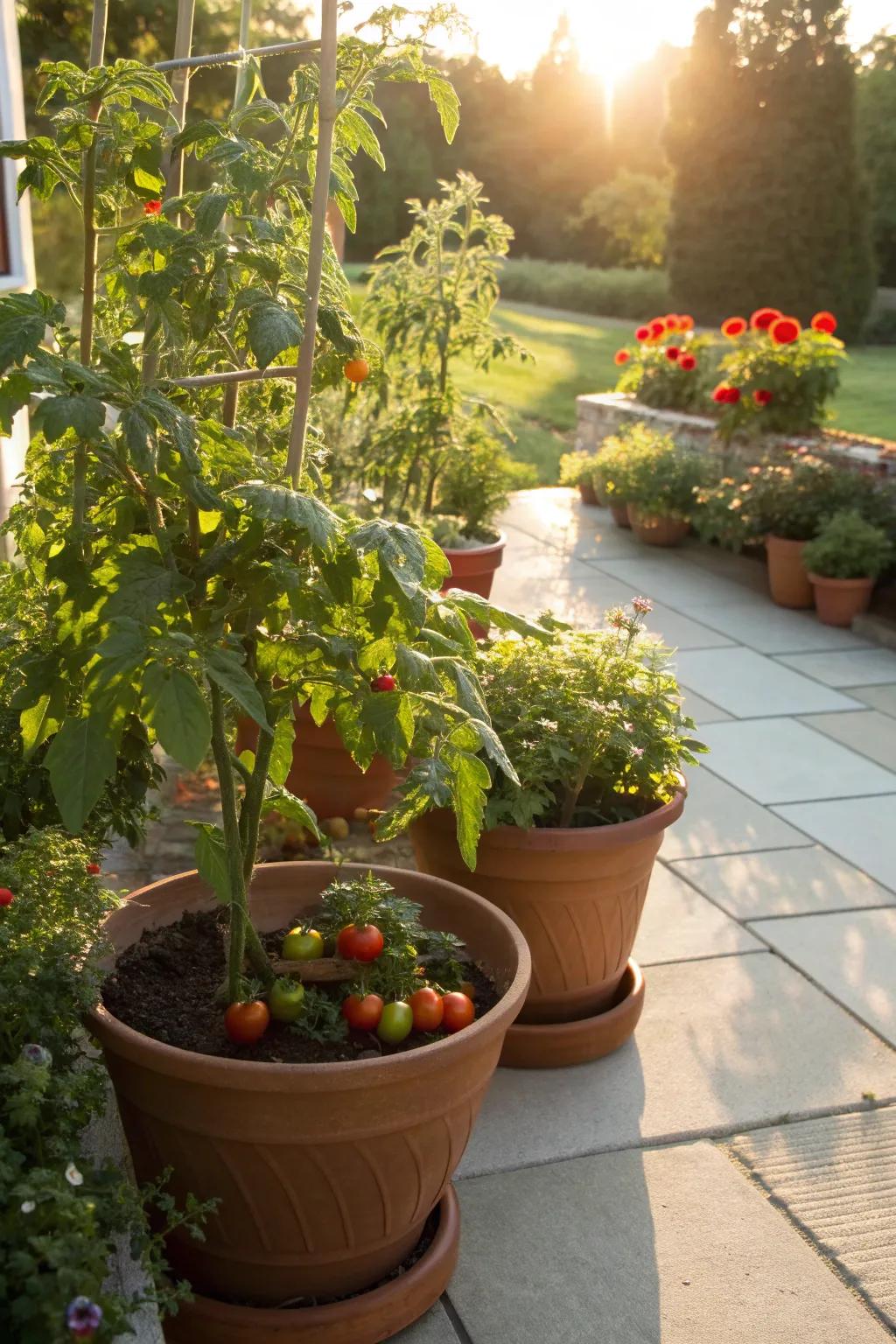 Sunny spots are essential for thriving tomato plants in pots.