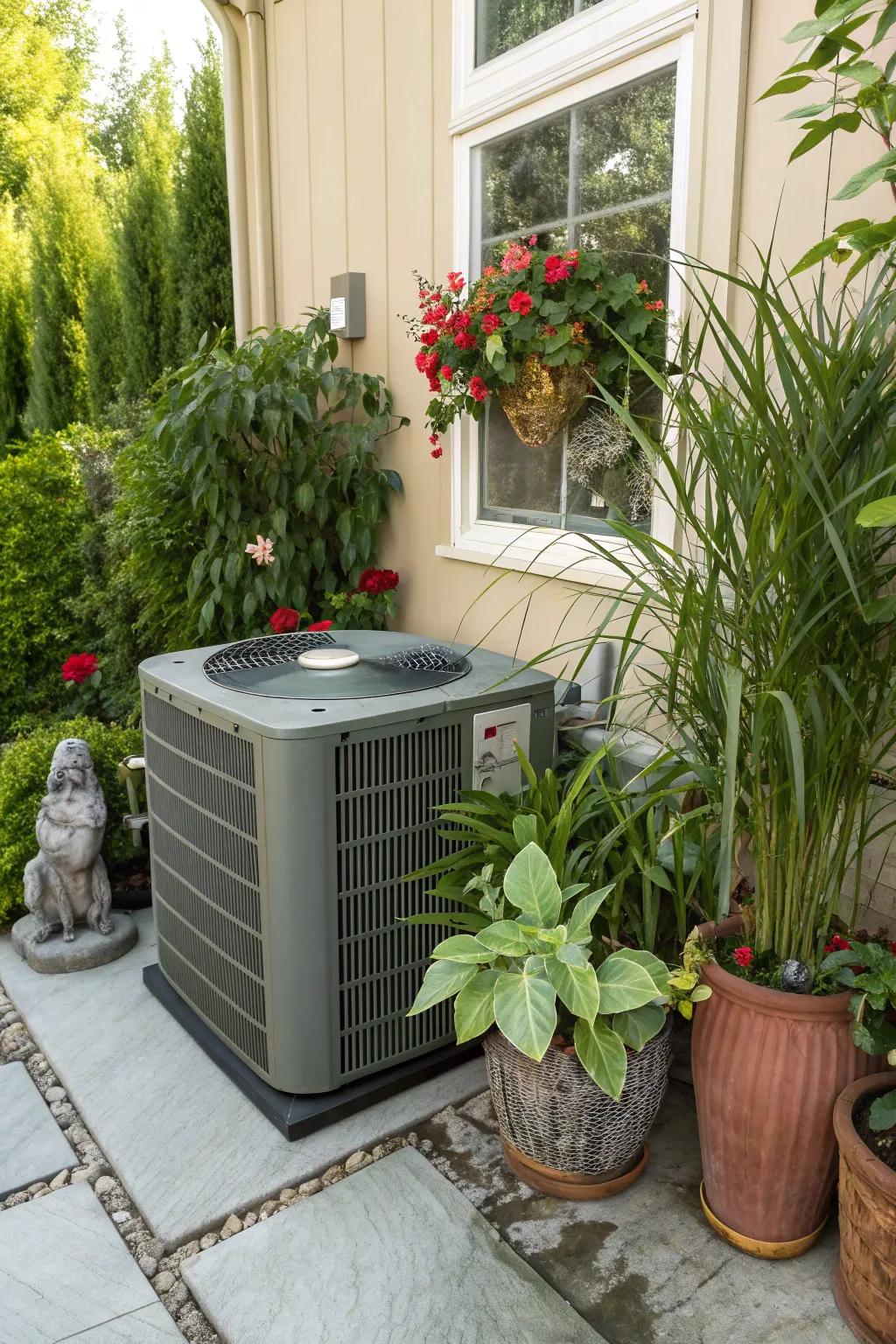 Use potted plants and decor to easily hide your AC unit.
