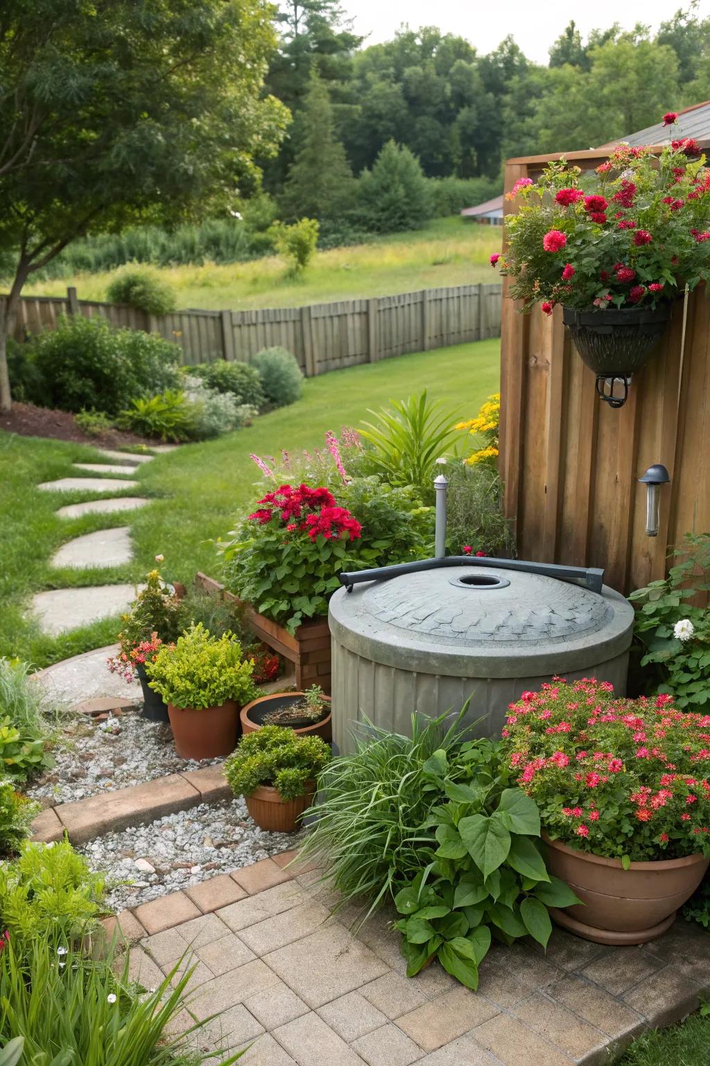Potted plants offer a versatile and colorful way to disguise septic tank risers.