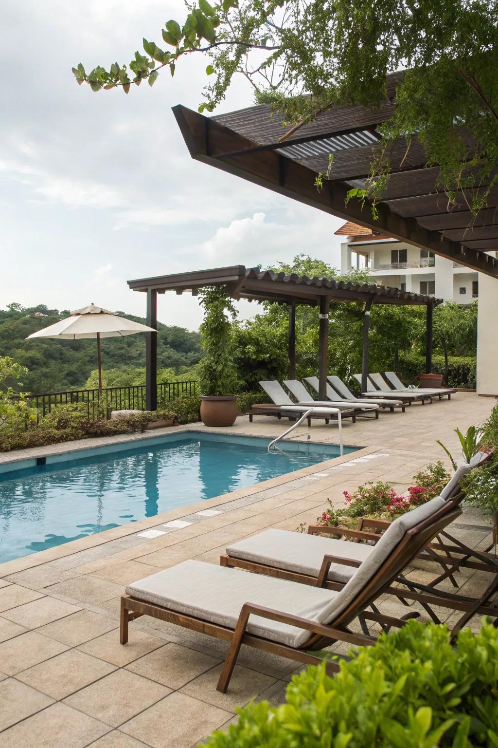 Turn your poolside into a relaxing haven with well-placed furniture.