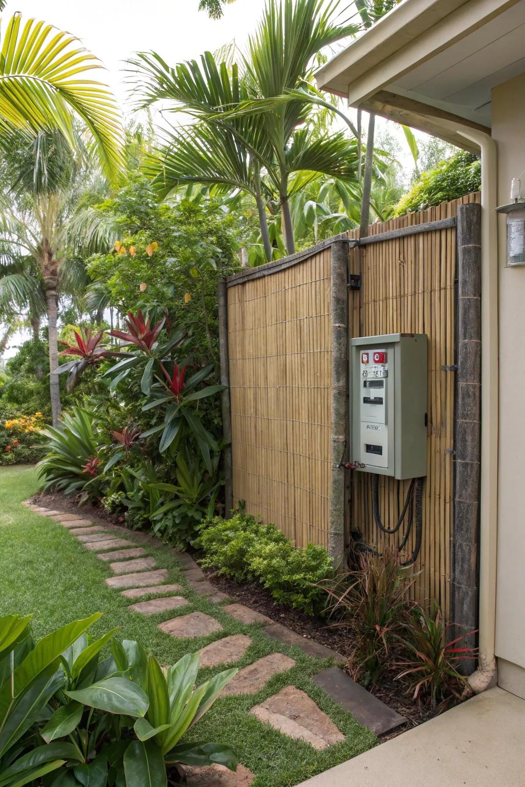 A bamboo screen adds an exotic touch while hiding your panel.