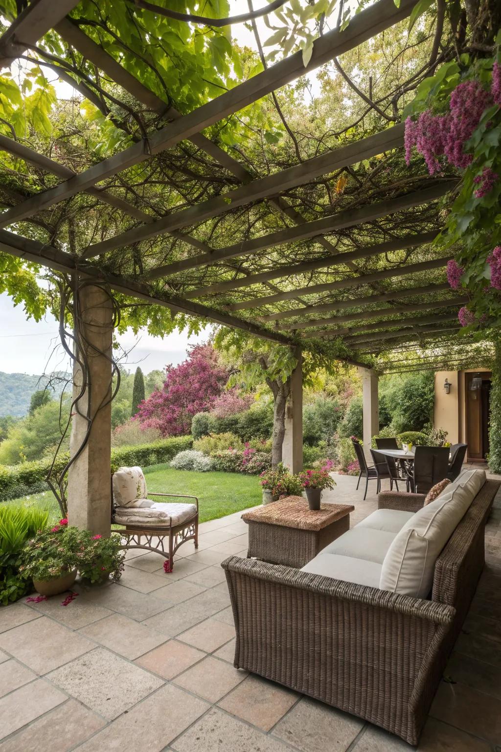 Covered patio with a pergola for weather protection