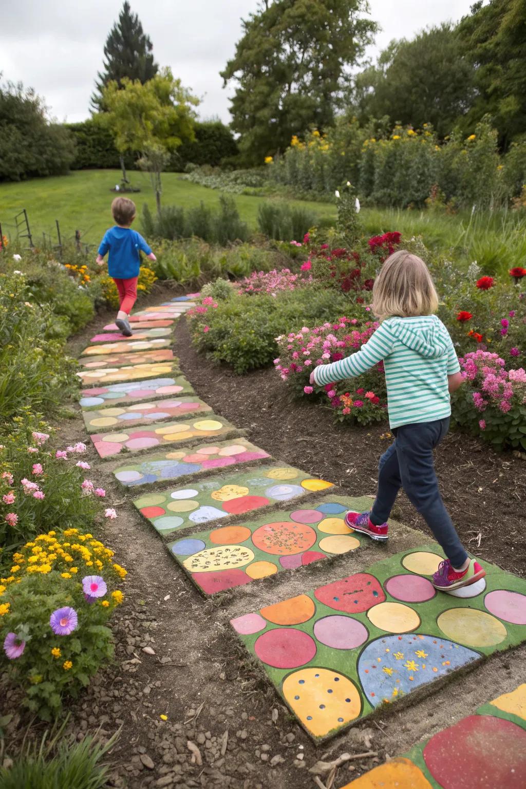 Colorful stepping stones brighten any garden path.