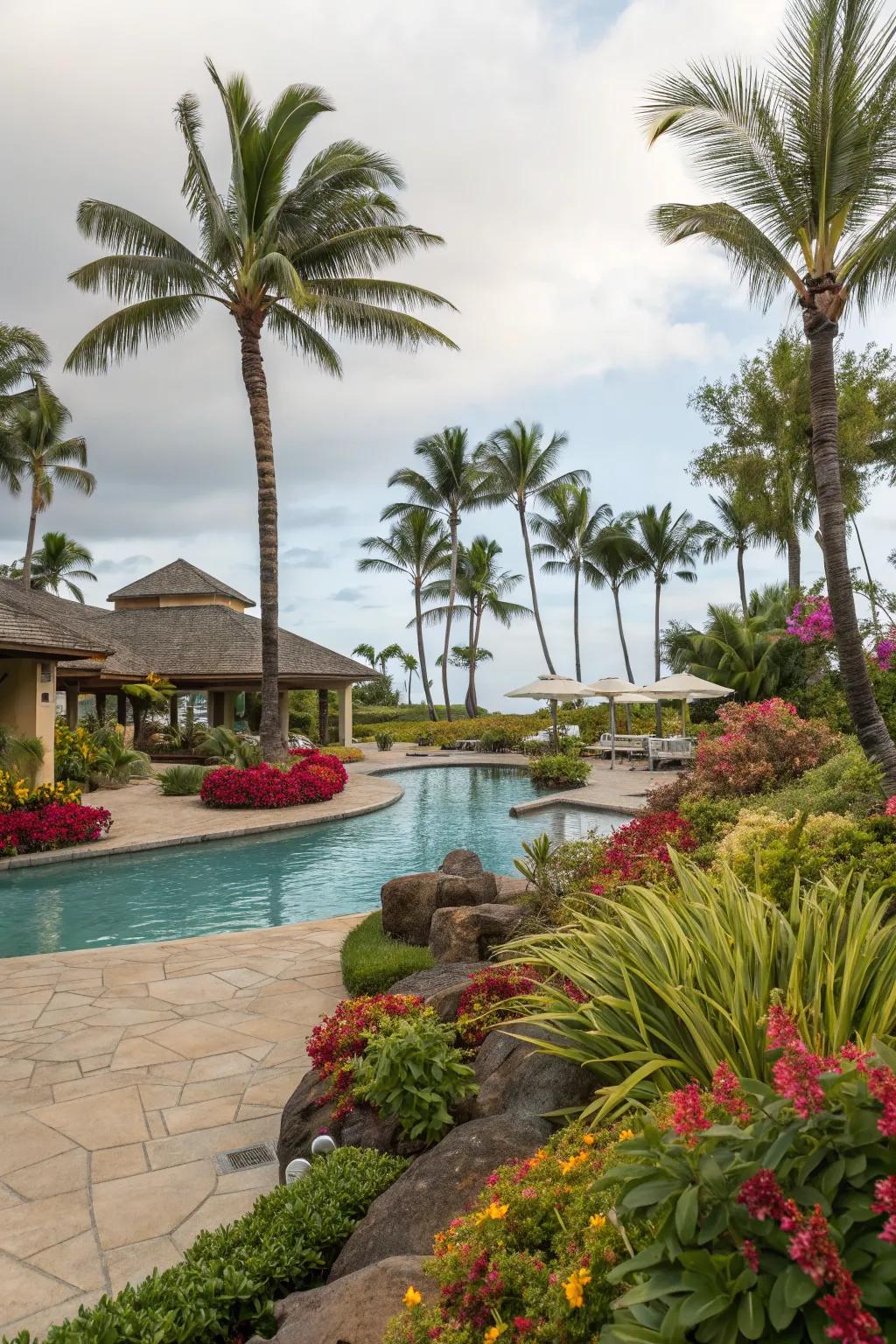 Tropical landscaping transforms your pool area into a lush paradise.